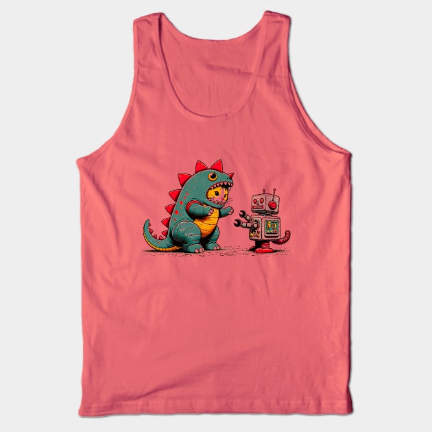 Funny Catzilla vs. Robot Cat Humor T-Shirt and Sweatshirt Tank Top by Klimek Prints